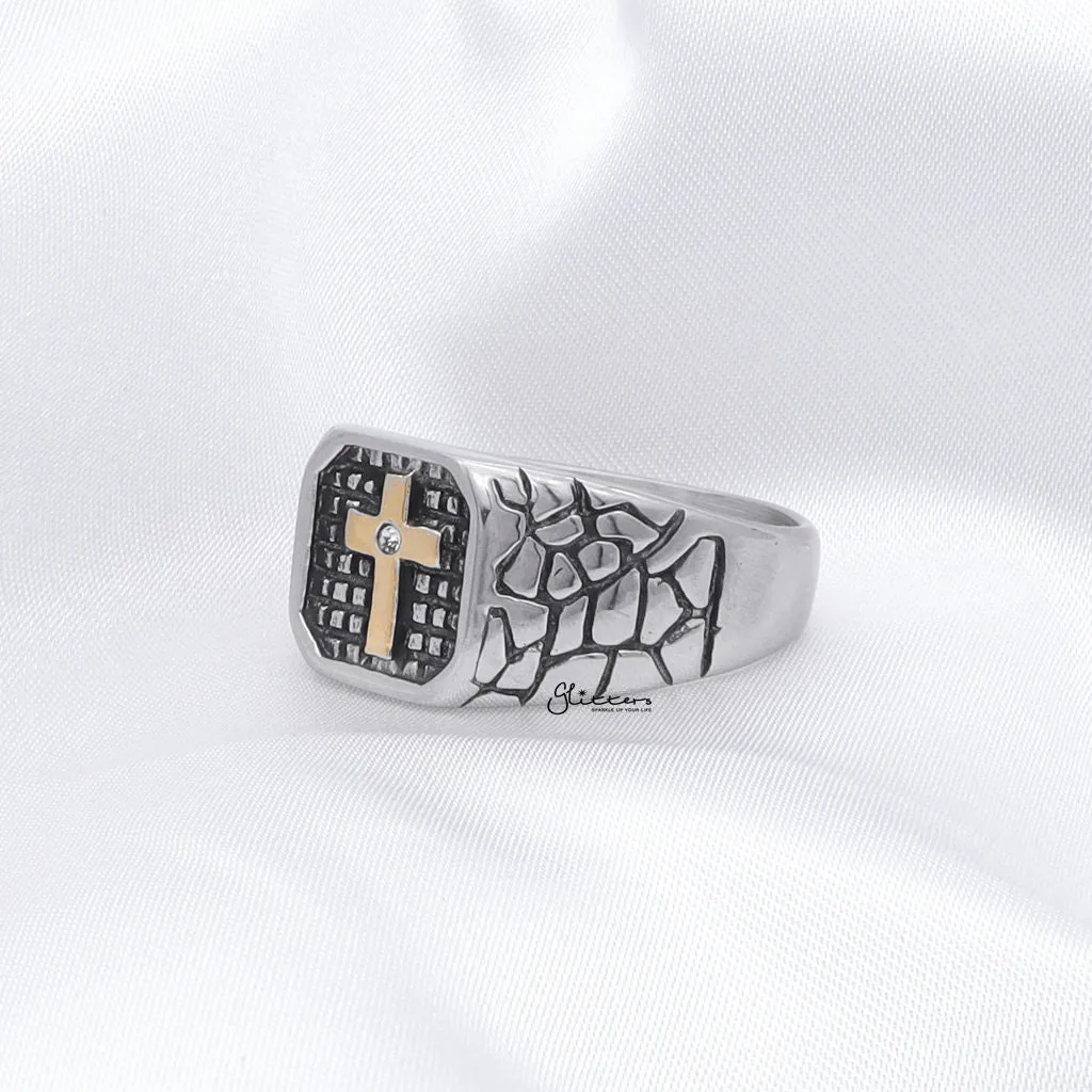 Stainless Steel Two Tone Cross Ring