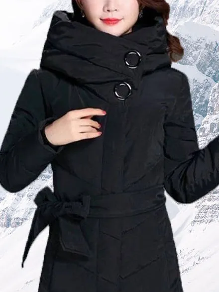 Star Plus Size Women's Winter Jacket Coat Fur Hoody Padded Over The Knee Longer Winter Jacket (Black, Red)