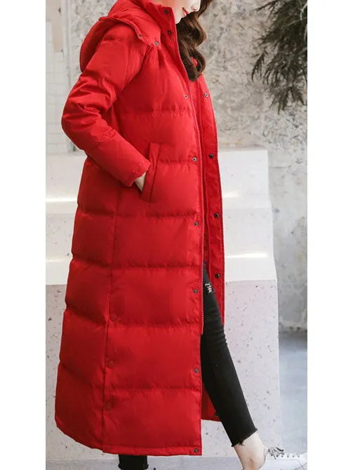 Starla Plus Size Women's Winter Jacket Coat Fur Hoody Padded Over The Knee Long Winter Jacket (Black, Red)