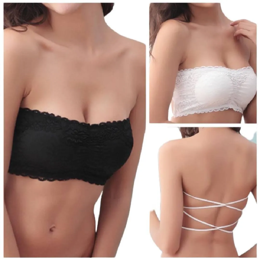 Strapless Tube Top Lace Paded Cross back Bra Tube Top Bra Camisole Bra Tube Top Bralette