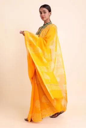 Sunflower Chanderi Cotton Silk Saree with Handblock