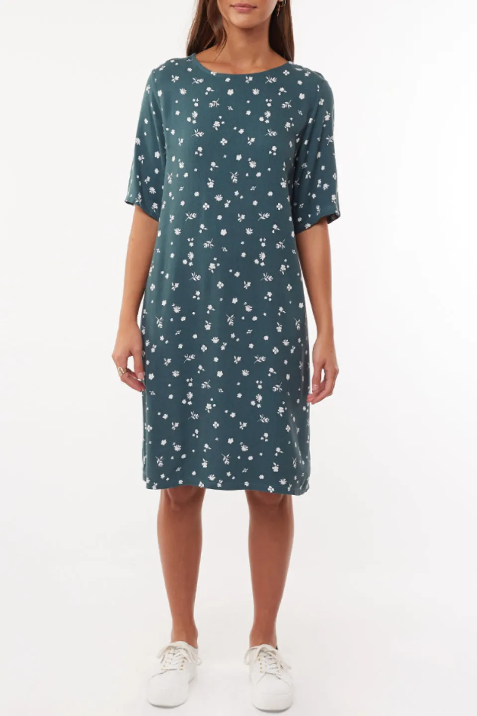 Teal Blossom Print Shift Dress