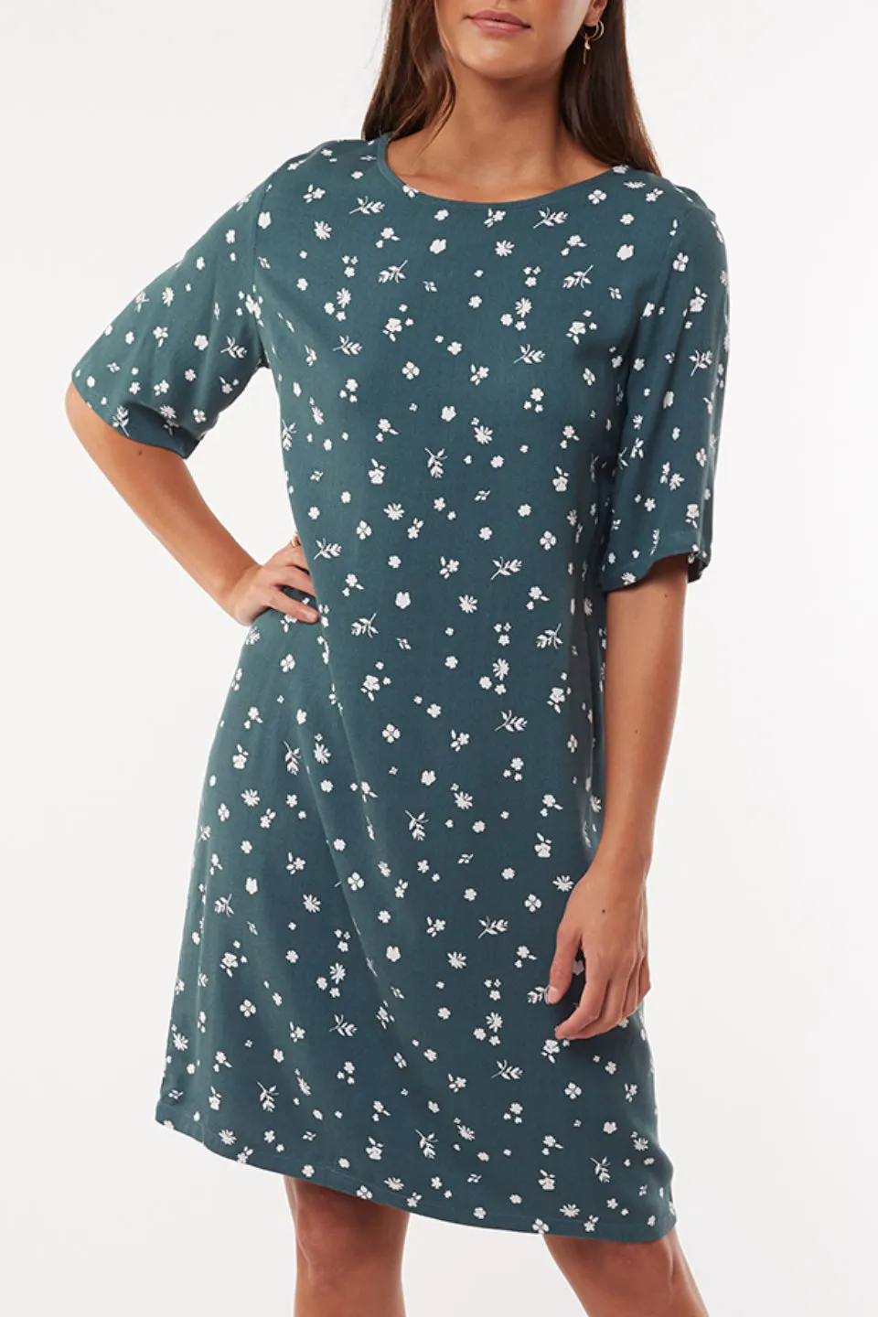 Teal Blossom Print Shift Dress