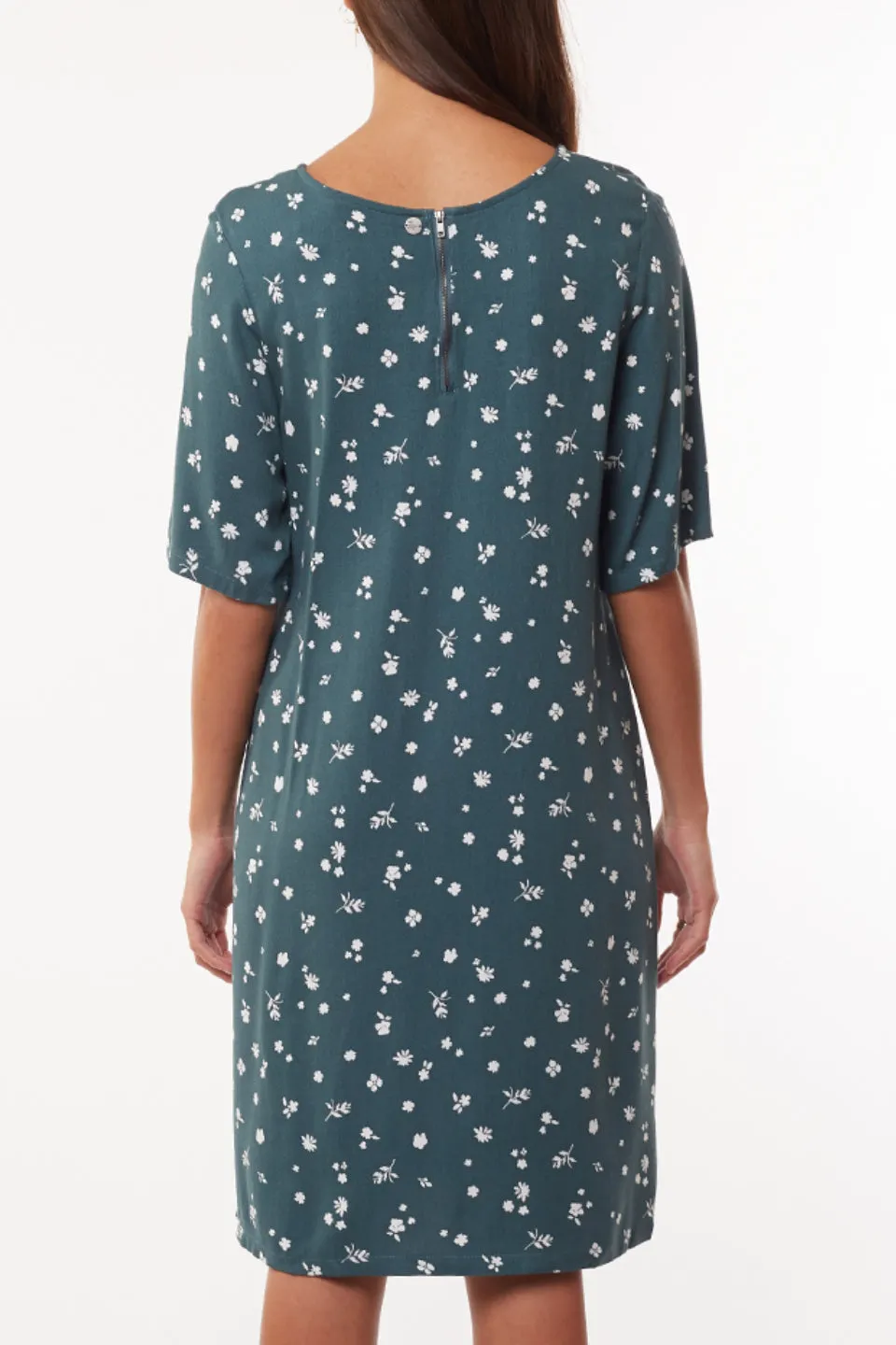 Teal Blossom Print Shift Dress