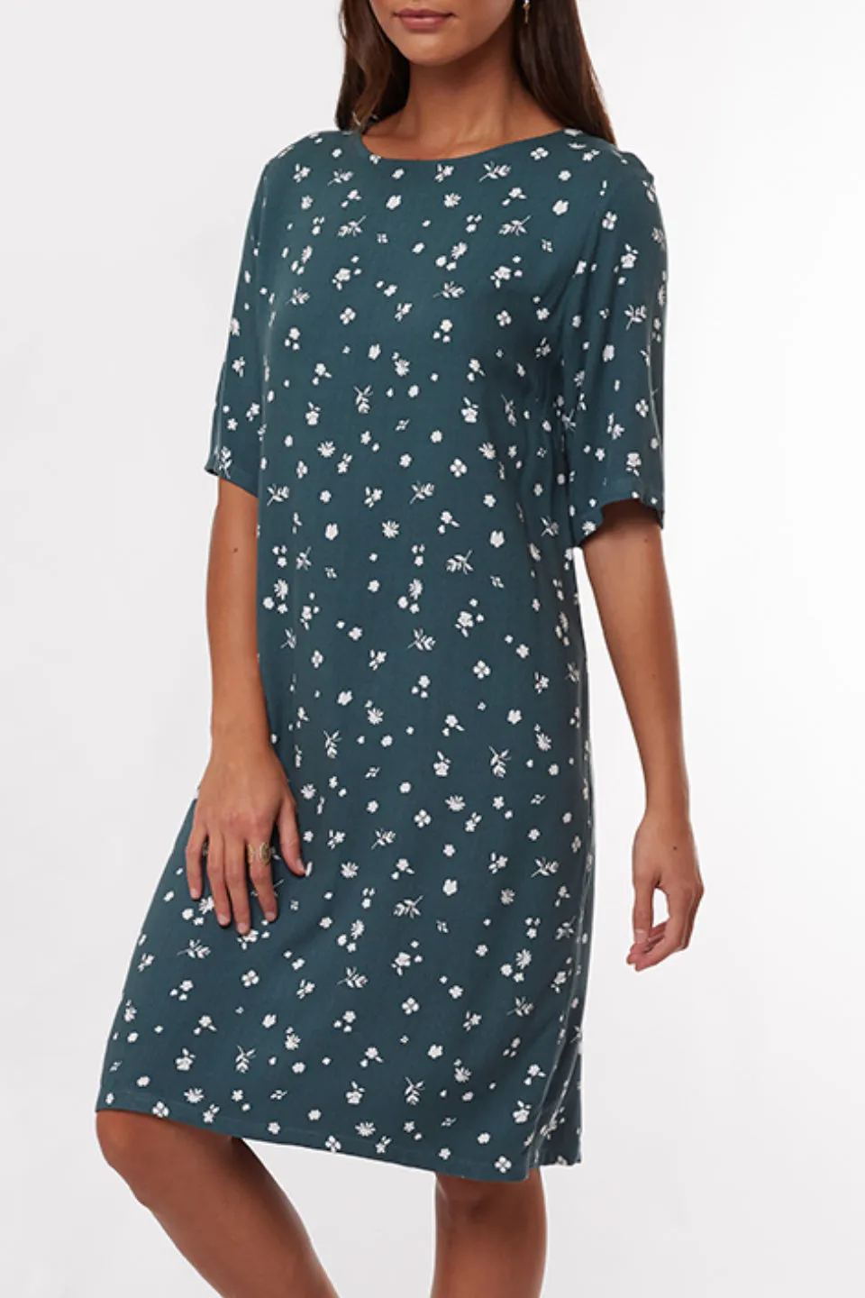 Teal Blossom Print Shift Dress