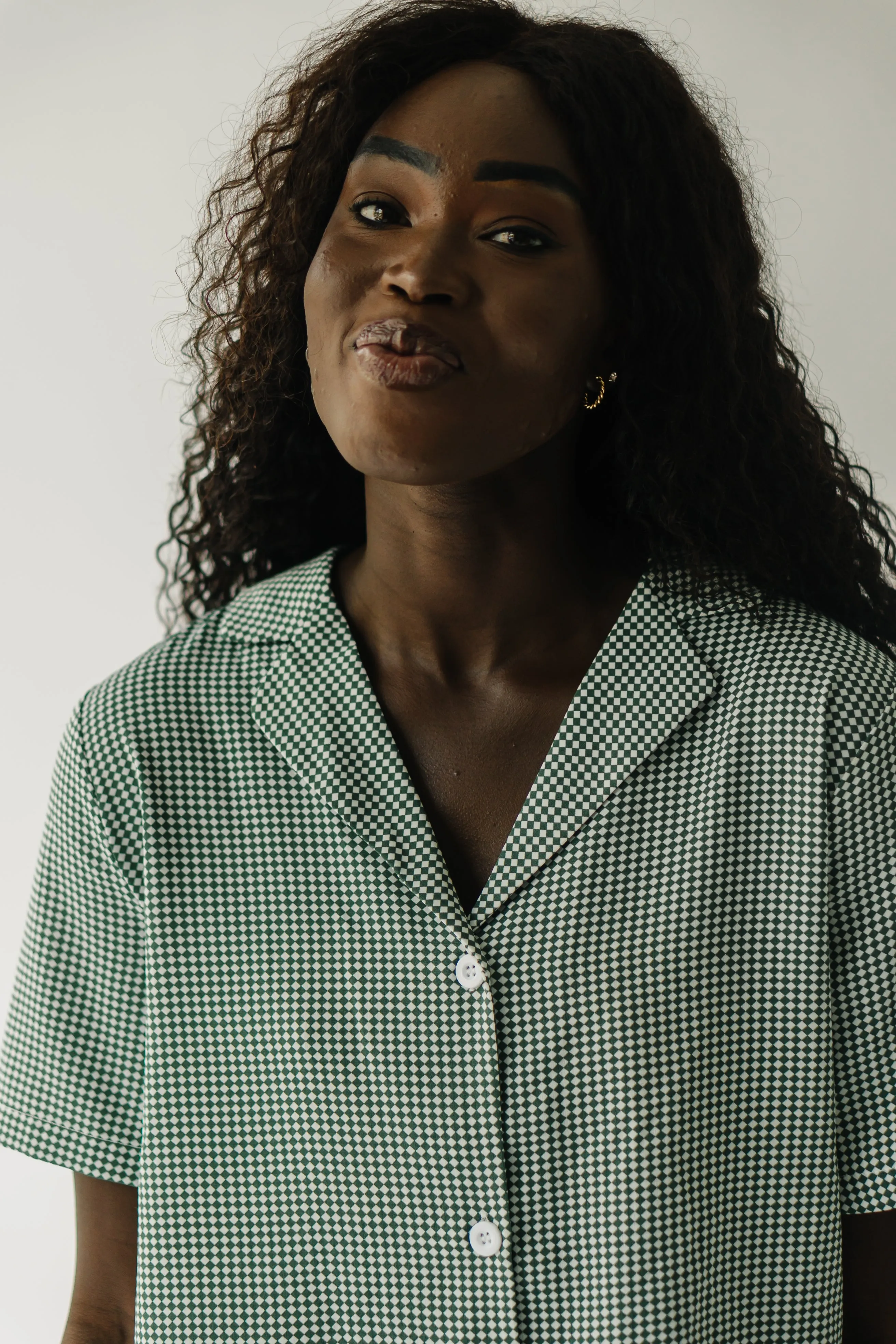 The Barstow Checkered Blouse in Green