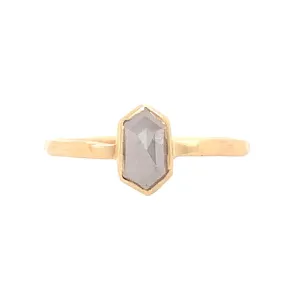 The Long Hex- Grey Diamond & 14k yellow gold