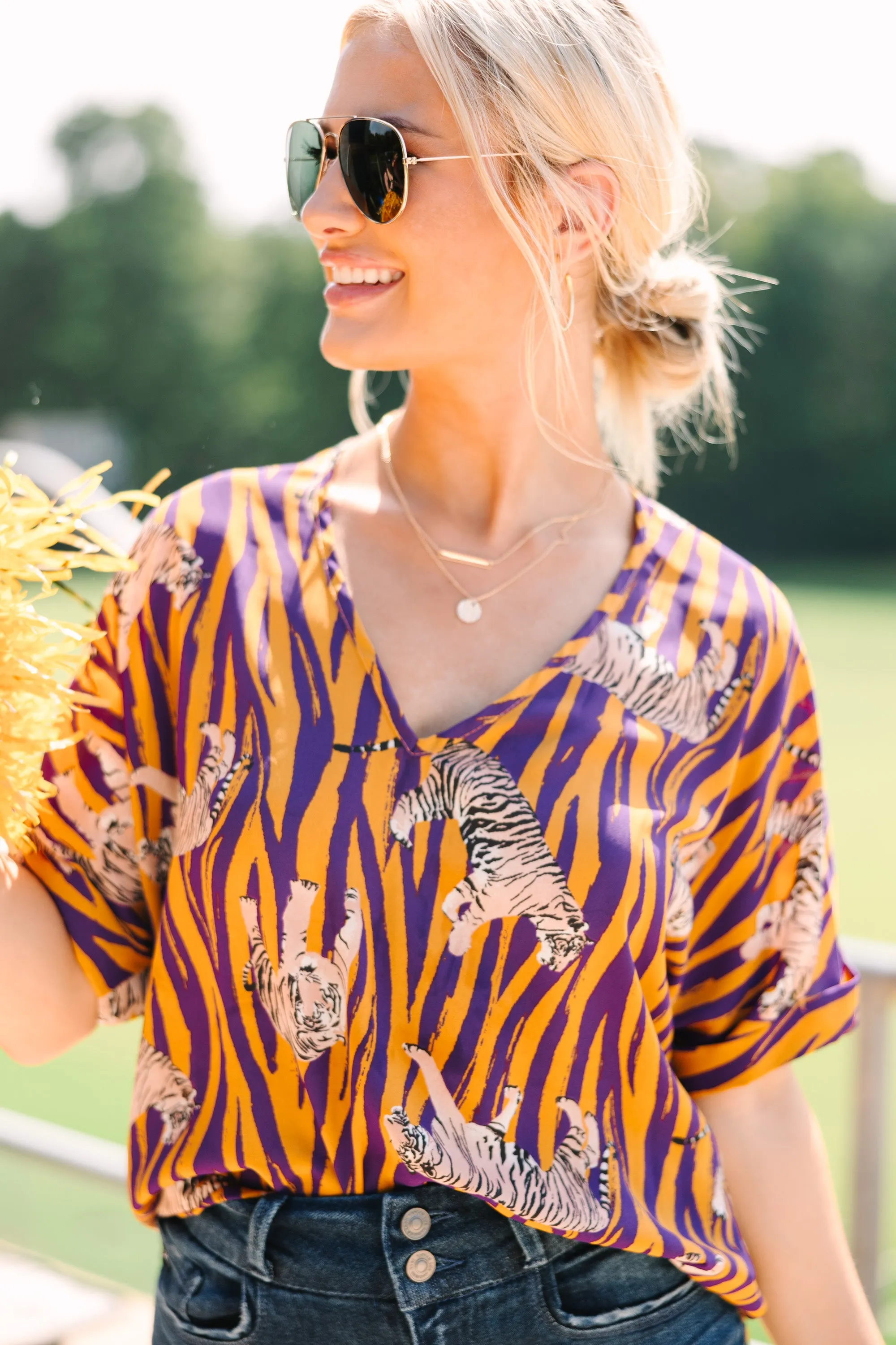 The Madison Yellow and Purple Stripe Blouse