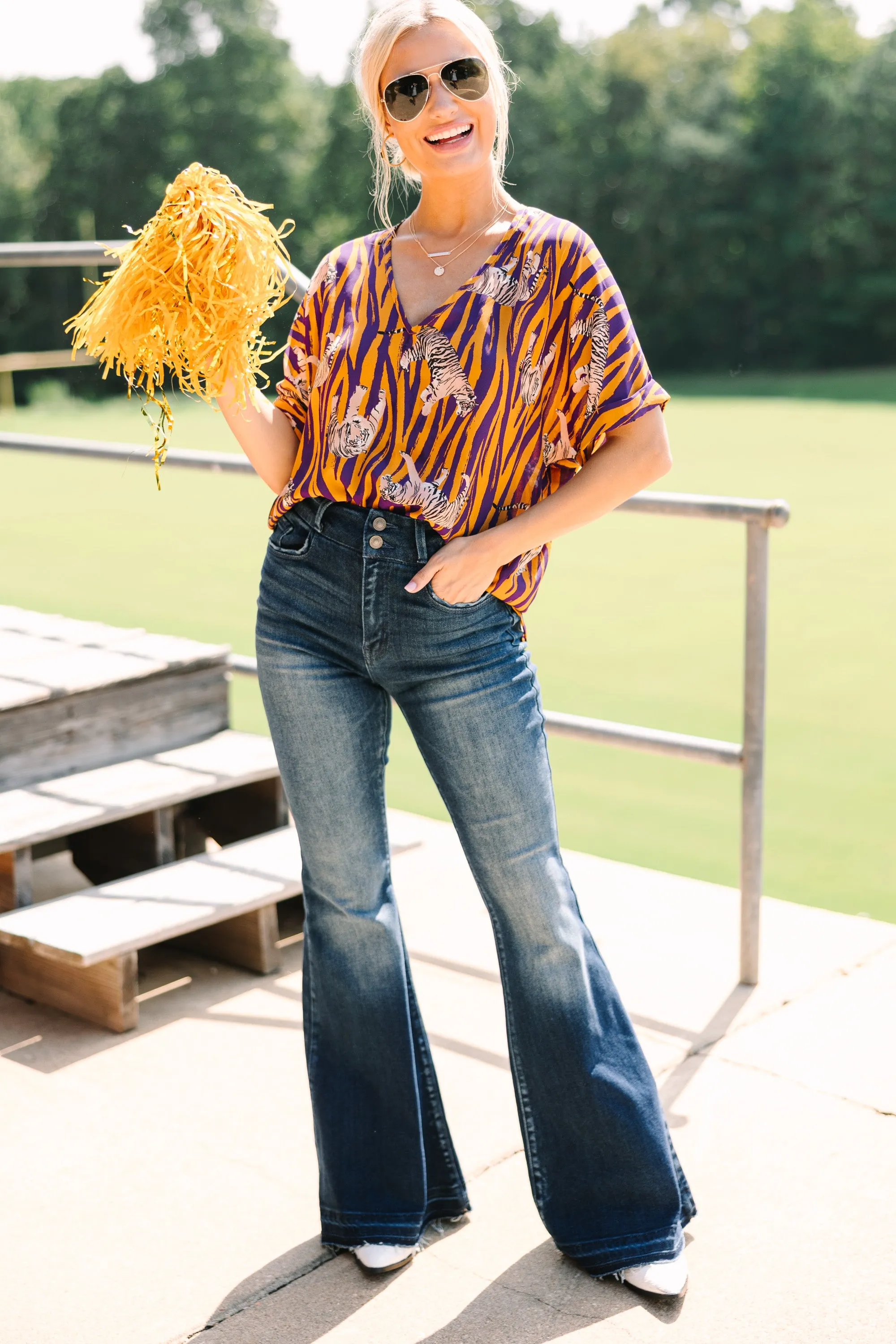 The Madison Yellow and Purple Stripe Blouse