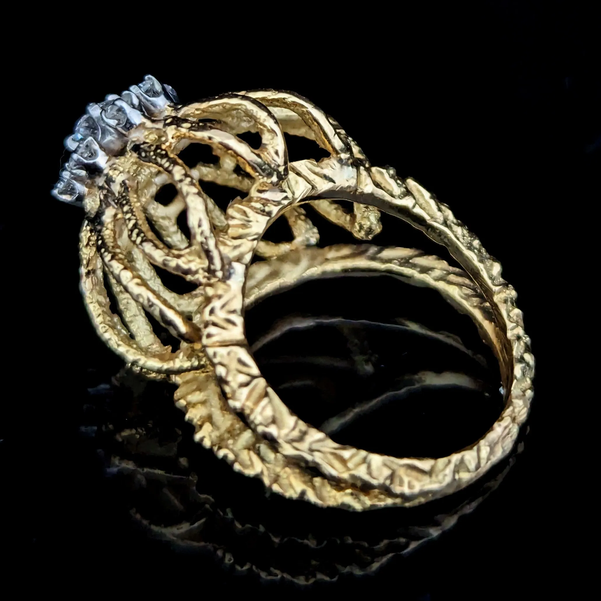 The Manteo - Vintage Diamonds 18k Yellow Gold Cocktail Ring c.1960s