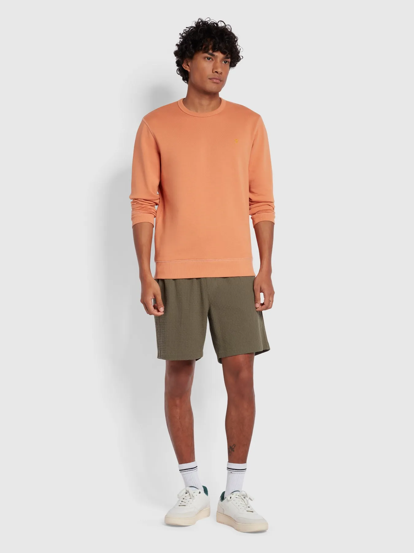 Tim Slim Fit Crew Neck Sweatshirt In Mandarin Farah GWQ