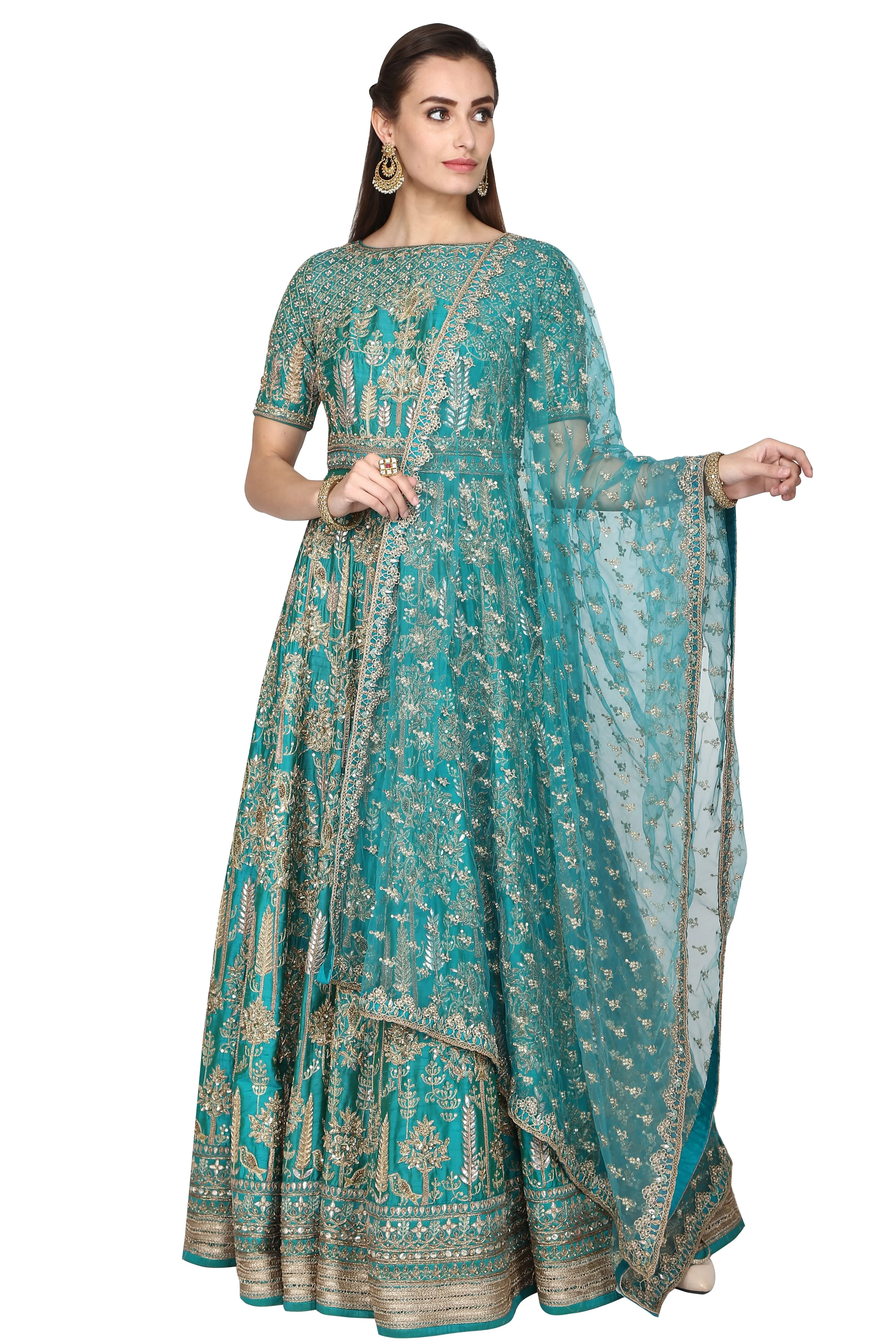 Turquoise Embroidered anarkali set