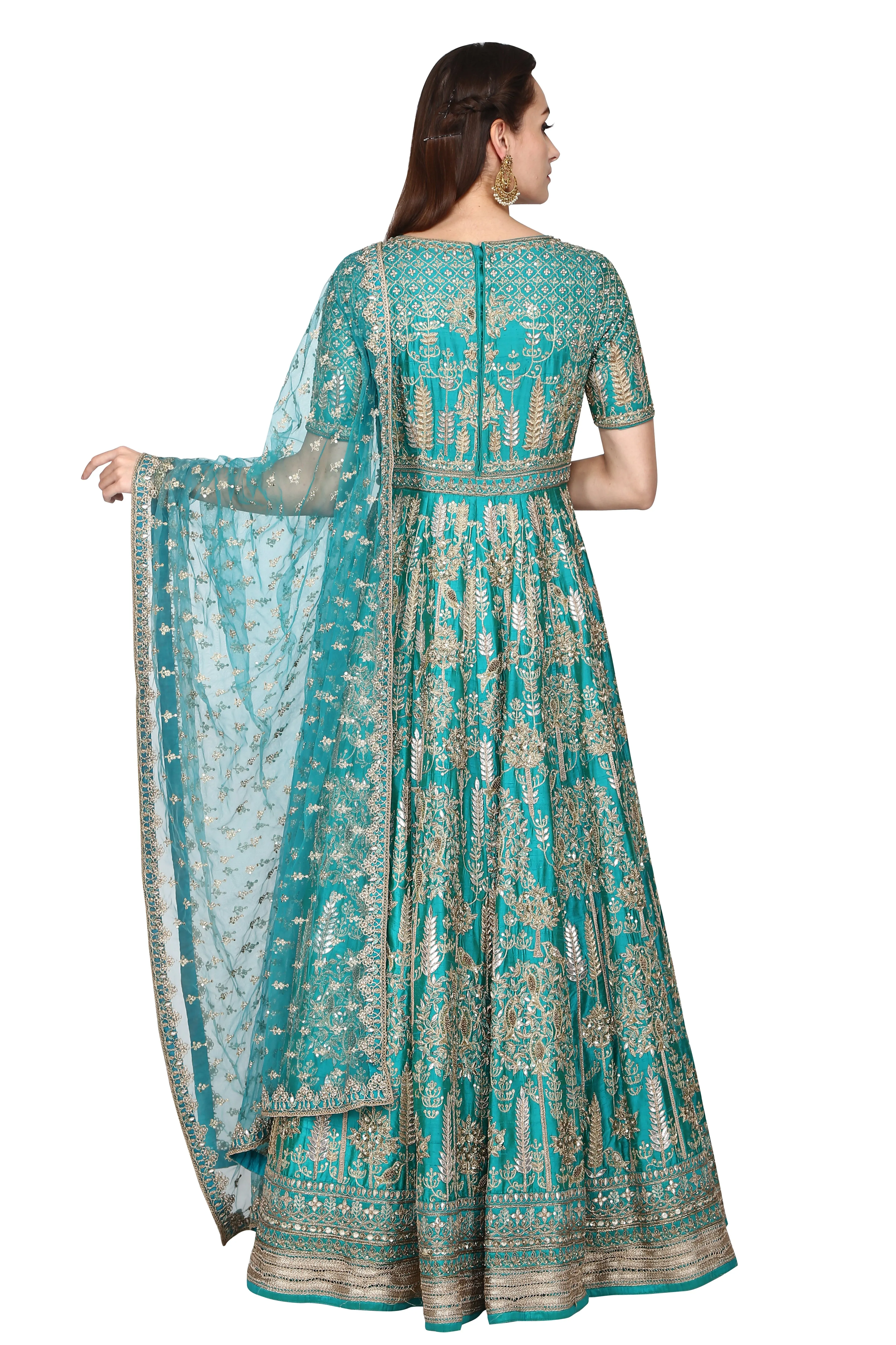 Turquoise Embroidered anarkali set