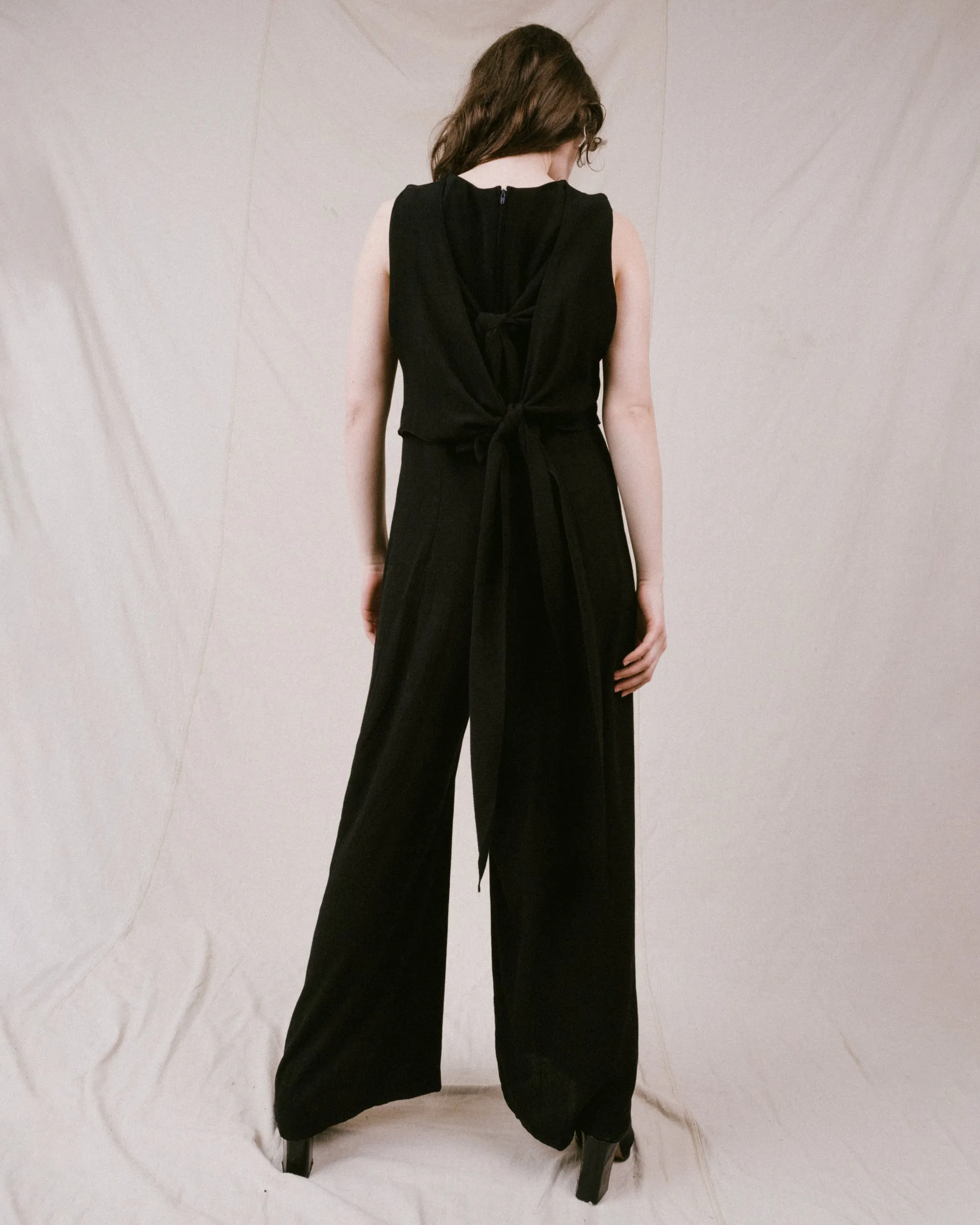 Vintage Black Crinkle Jumpsuit (S/M)