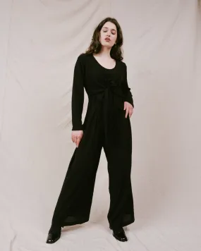 Vintage Black Crinkle Jumpsuit (S/M)