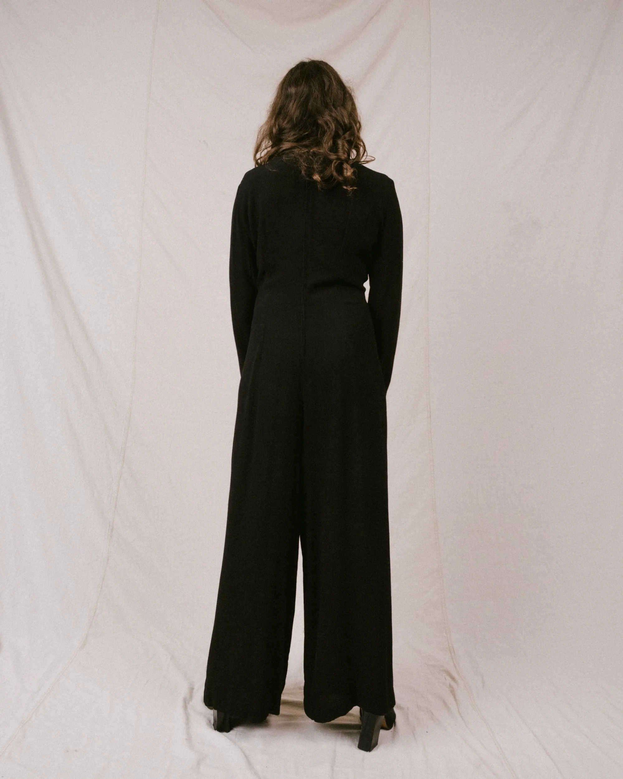 Vintage Black Crinkle Jumpsuit (S/M)