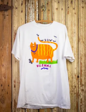 Vintage Dilemma Cat Graphic Art T Shirt 1989 White XL