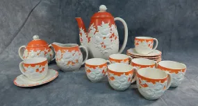 Vintage Japanese Orange Floral Moriyama Mori-machi Set - 19 Piece Set