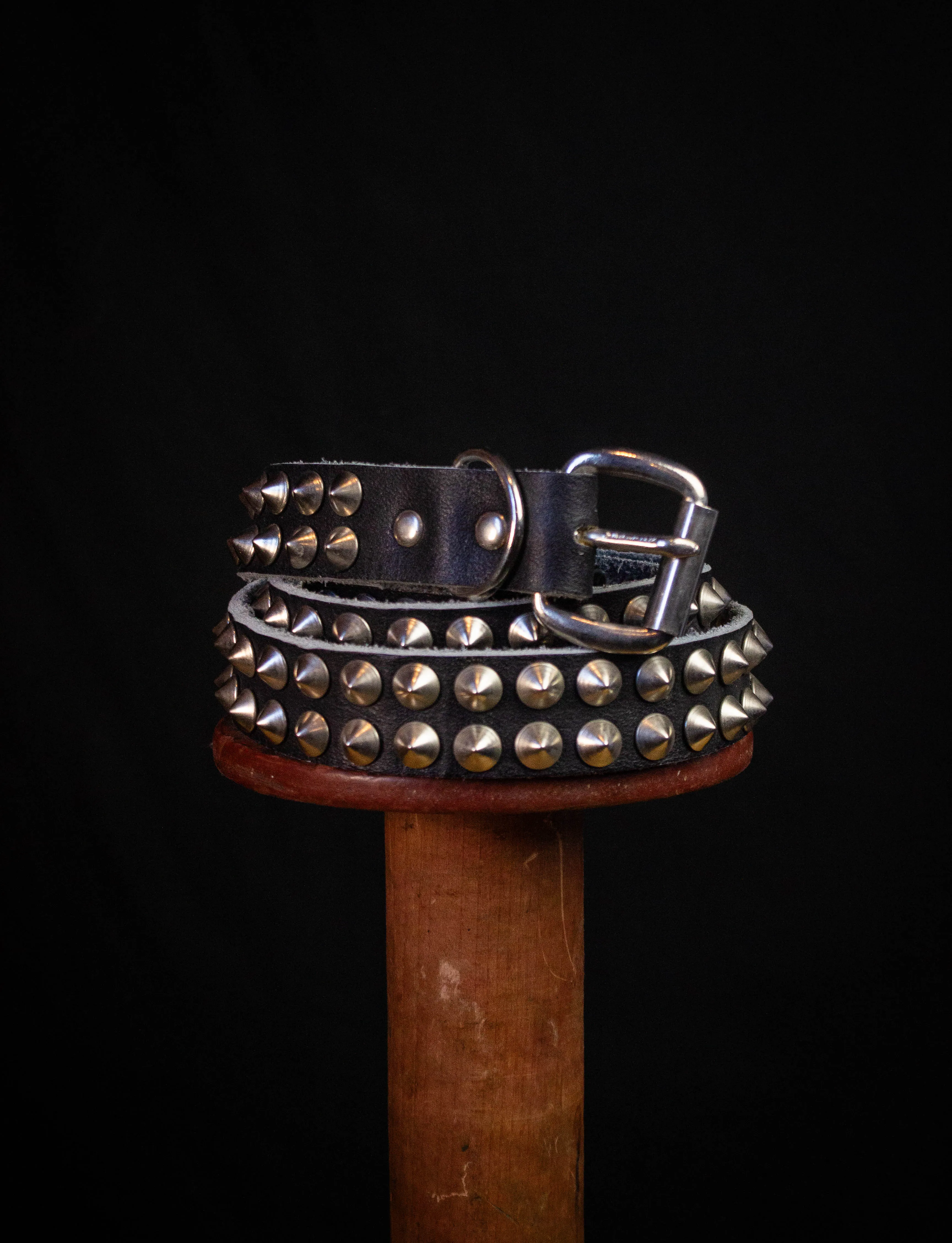 Vintage Punk Rock Heavy Metal Black Leather Studded Belt 80s