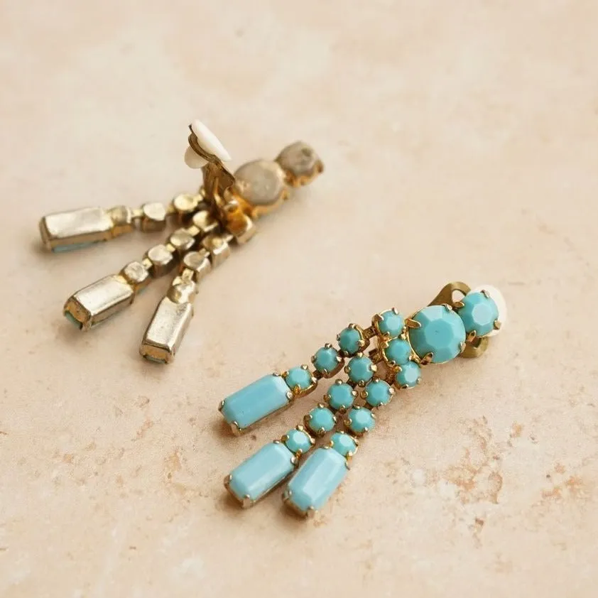 Vintage Turquoise Graduated Drop Clip-On Earrings