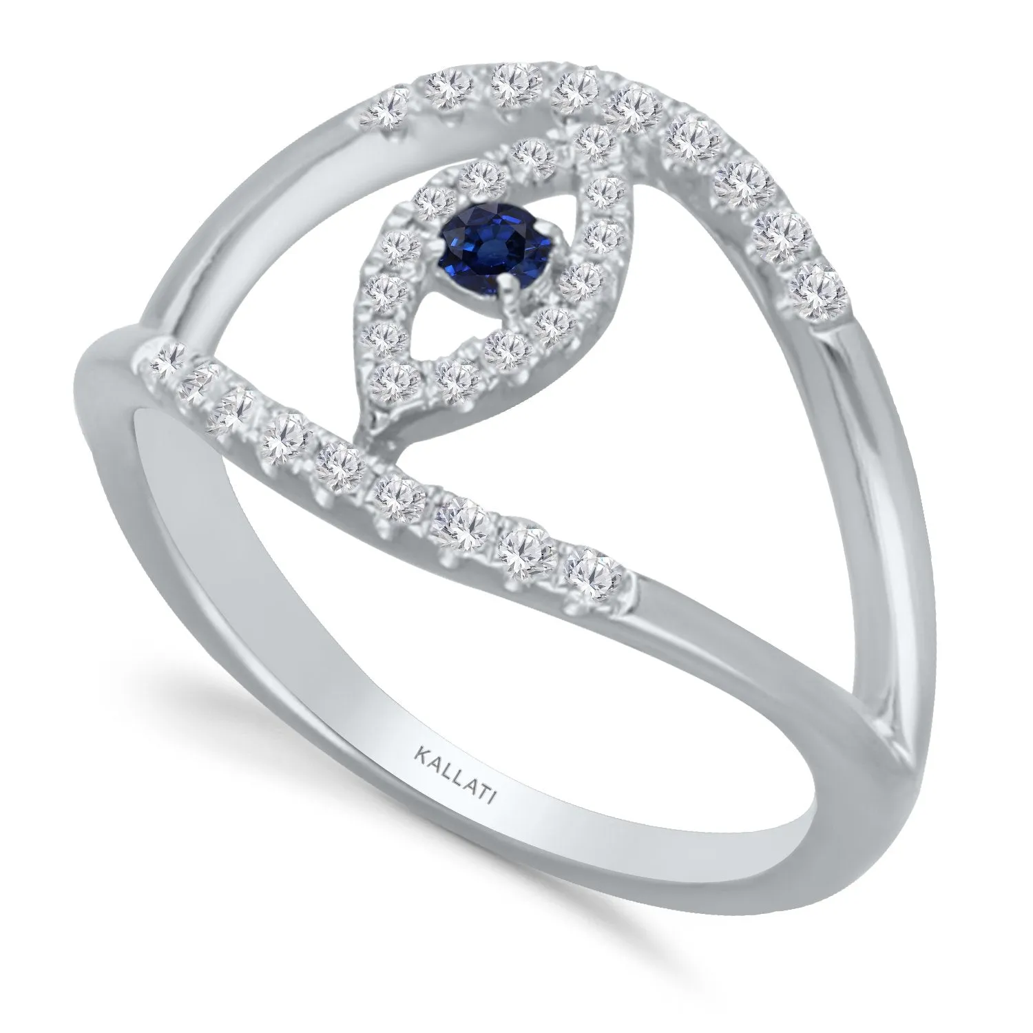 White Gold Sapphire & Diamond Evil Eye Ring