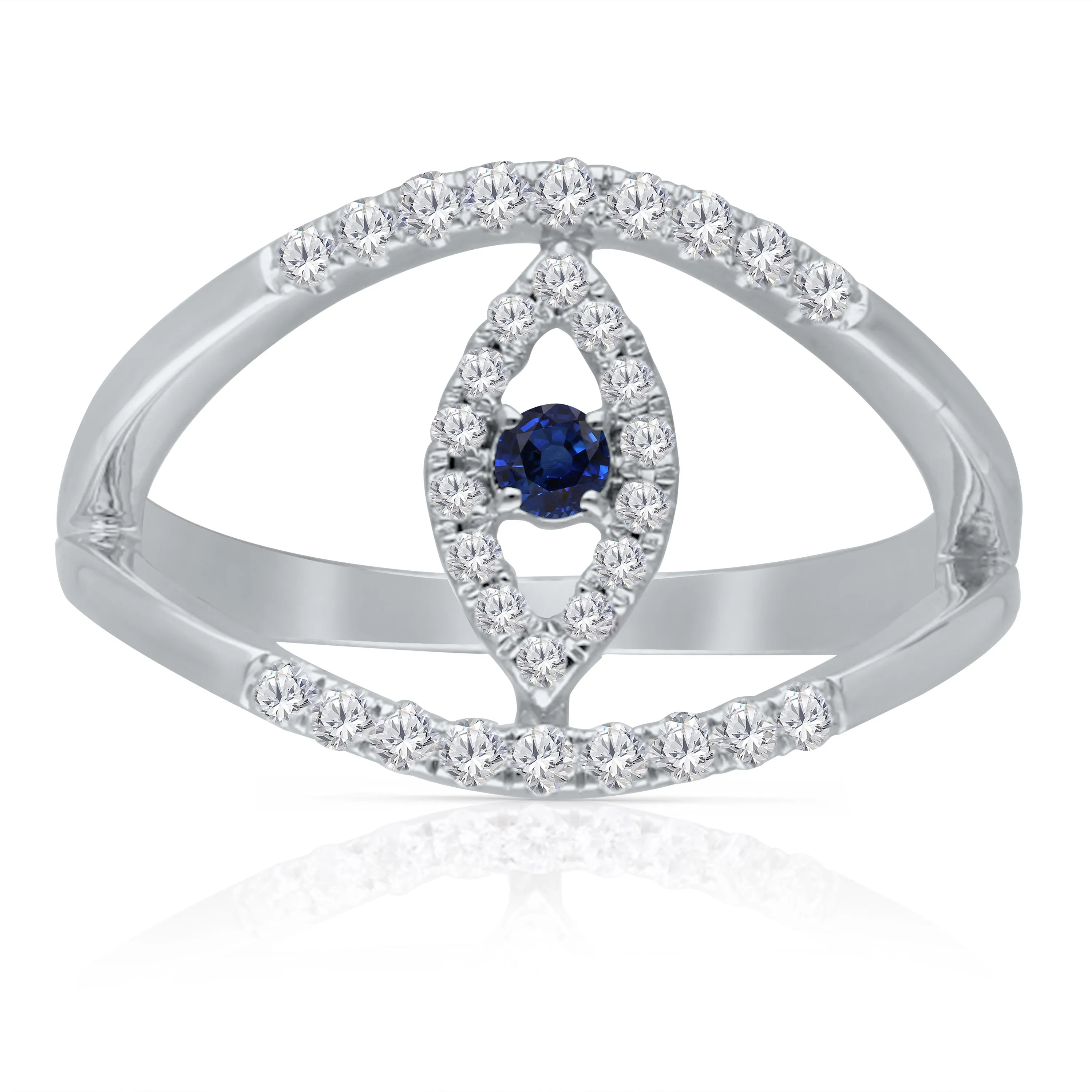 White Gold Sapphire & Diamond Evil Eye Ring