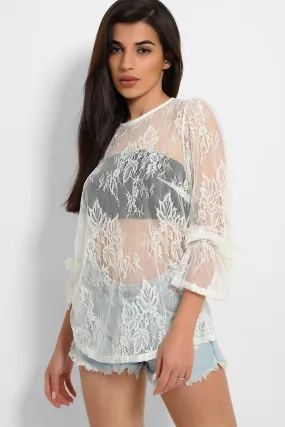 White Sheer Lace Blouse