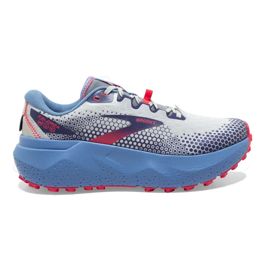 Women's Brooks Caldera 6, Oyster/Blissful Blue/Pink, 12 B Medium