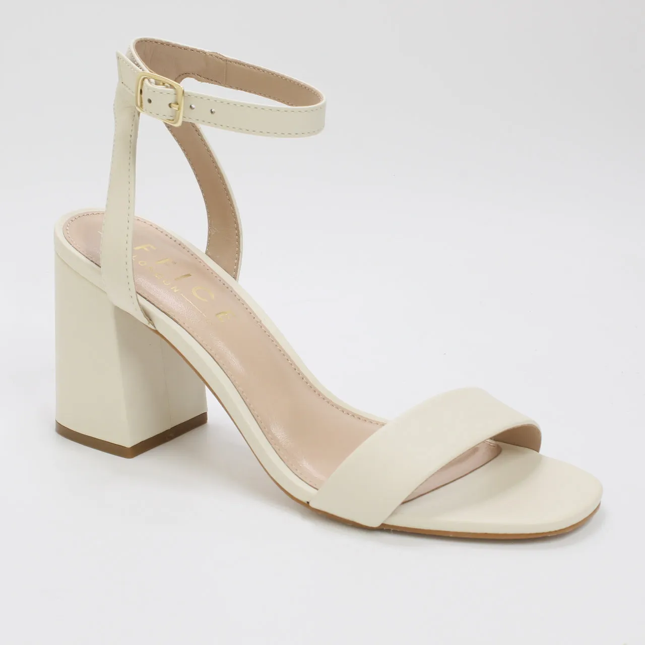 Womens Office Maple Ankle Strap Block Heels Off White Leather