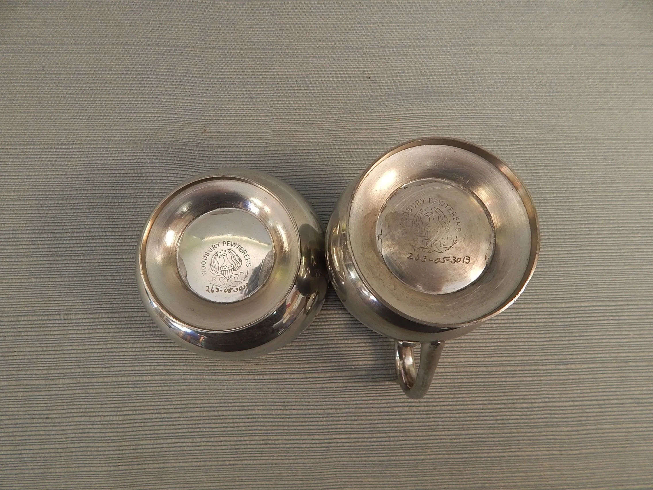 Woodbury Pewter Tea Pot with Creamer and Sugar