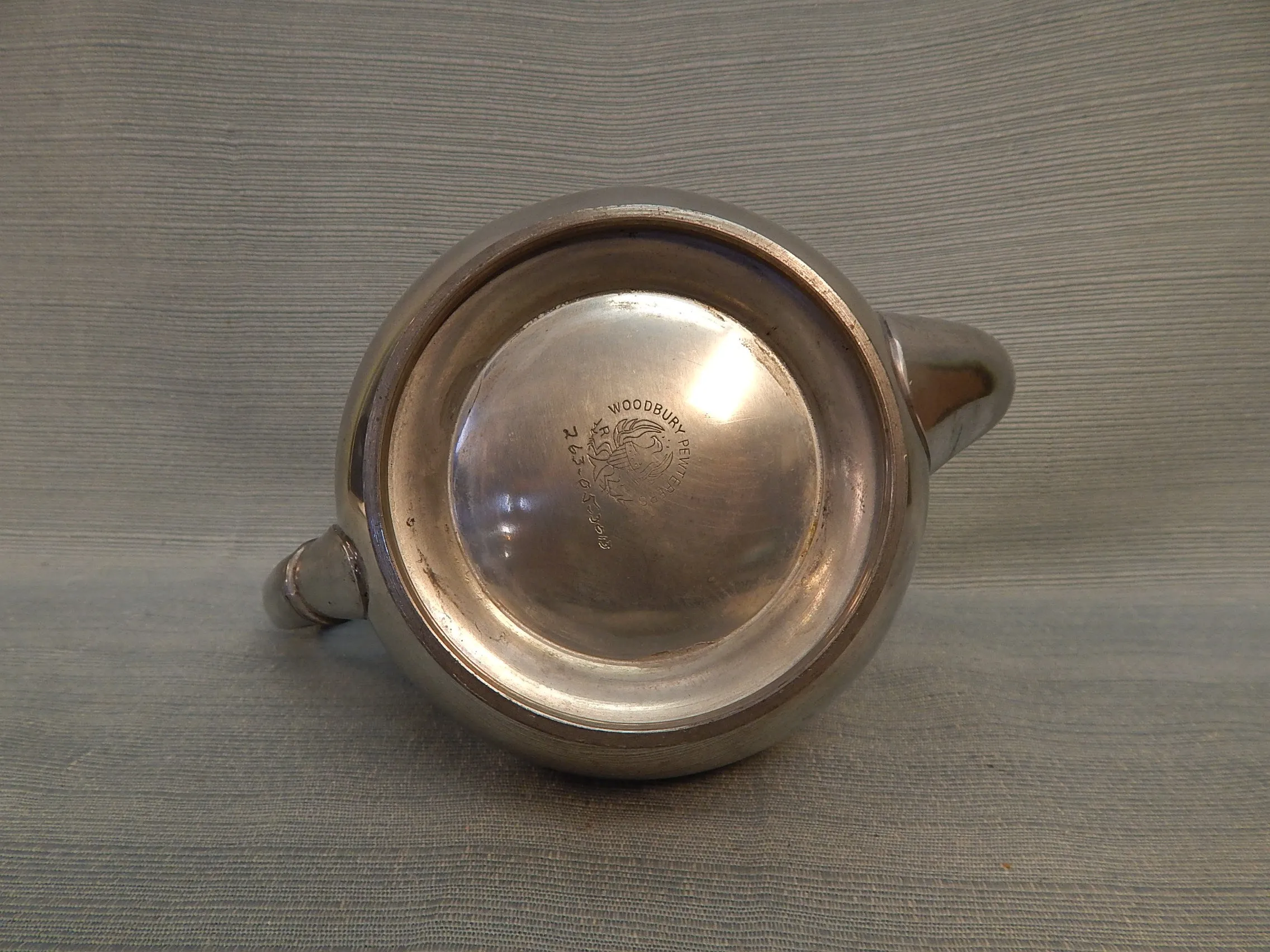 Woodbury Pewter Tea Pot with Creamer and Sugar