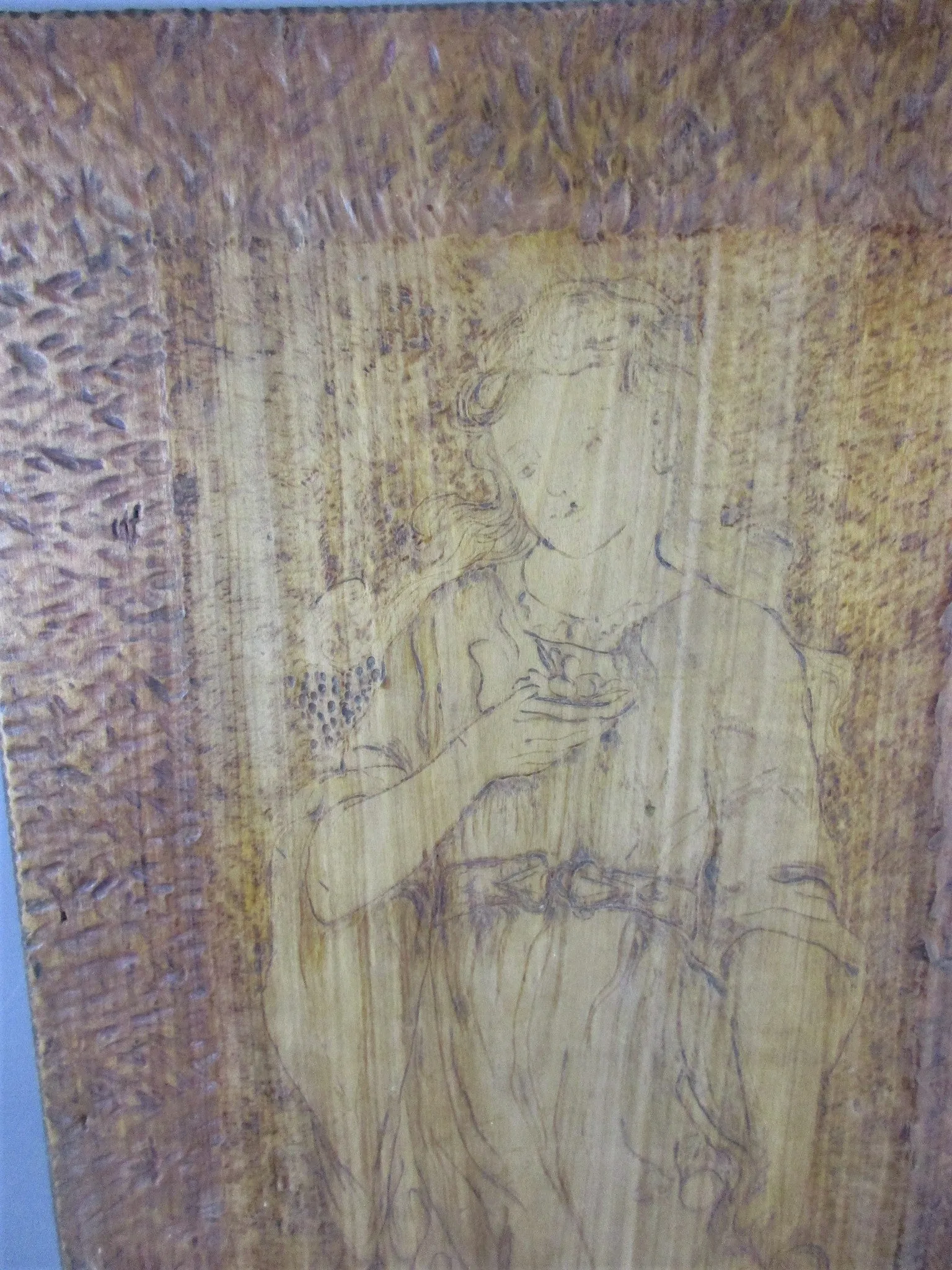 Wooden Pyrographic Panel Antique Arts & Crafts Antique c1900